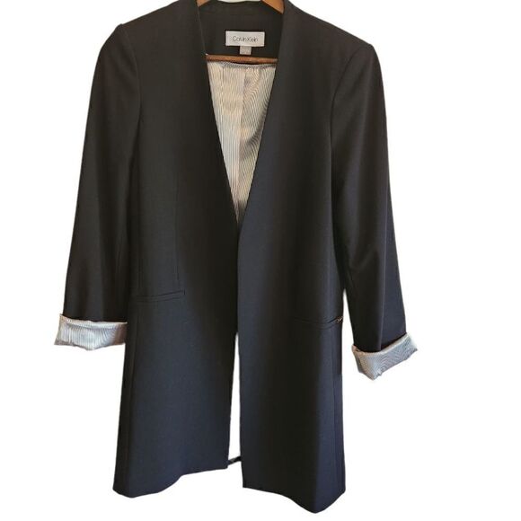 CALVIN Klein Contrast Lining Long Roll Tab Sleeve Open Front Jacket Size 10 - Picture 1 of 6